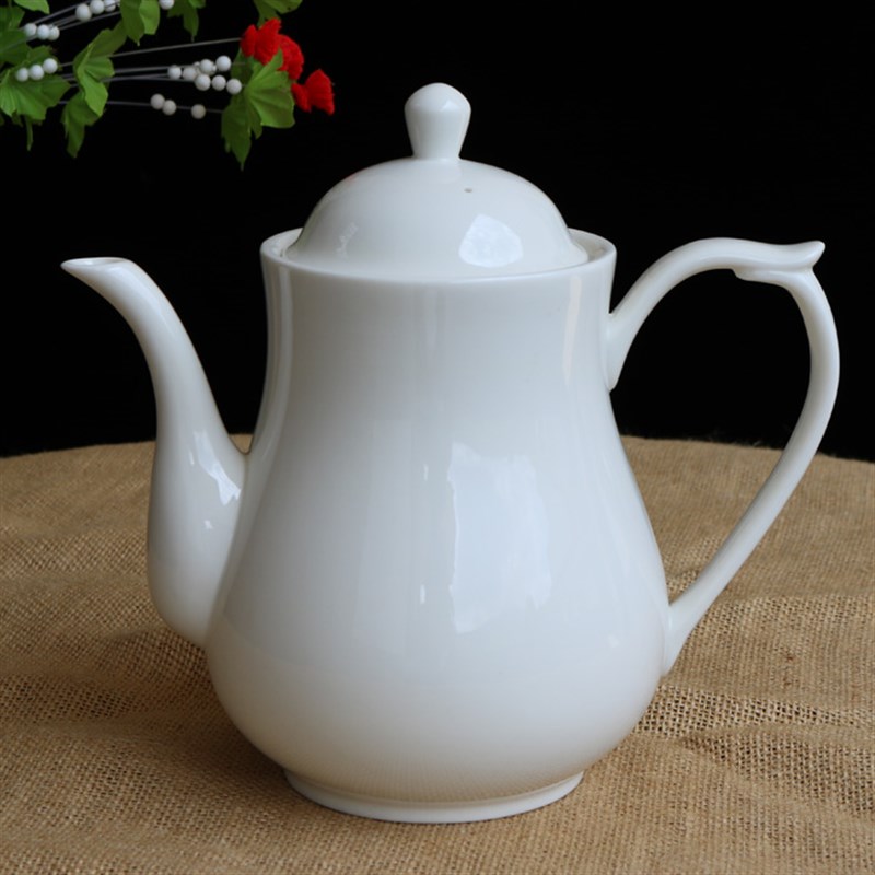 白色陶瓷茶壶大码 凉水壶热水壶 会议办公冷水壶1000毫升定制LOGO