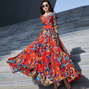 时尚 新款 轻奢名媛气质显瘦雪纺沙滩裙 连衣裙女2021春季 锦绣媛长袖