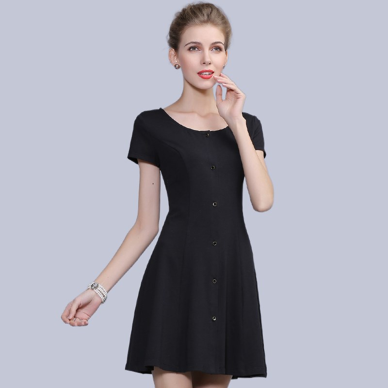 大码女装针织弹力短袖圆领连衣裙夏季女收腰收腰休闲衬衫t