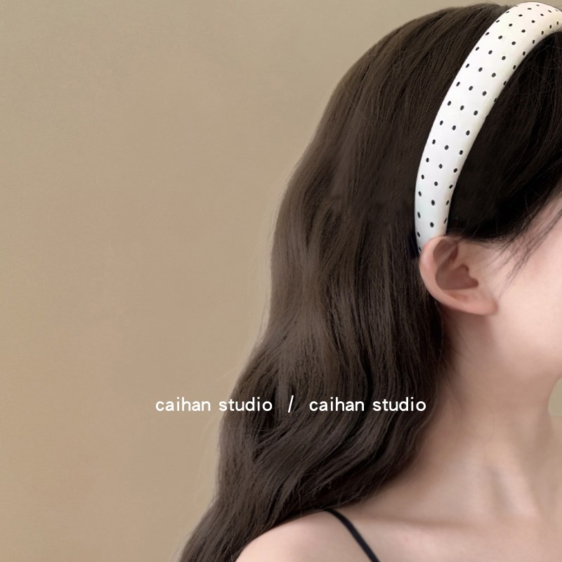 谬系大小姐!黑色波点发箍!洋气含棉头箍高颅顶显脸小发卡盘发器