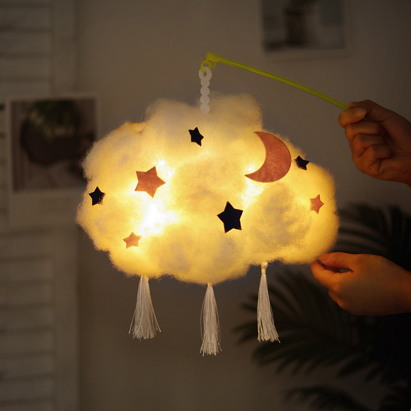 元旦创意手提发光兔子云朵灯笼diy材料包儿童手工制作棉花小花灯