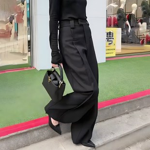 裤 西装 女2024年冬季 新款 黑色大码 时髦洋气简约百搭直筒裤 宽松长款
