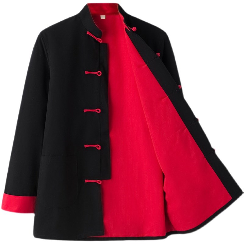 纯棉男士唐装长袖外套中式服装春秋老粗布汉服男长衫居士服中国风