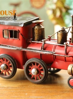 手工做旧风格 老掉牙仿旧铁艺火车头摆设 装饰品工艺品