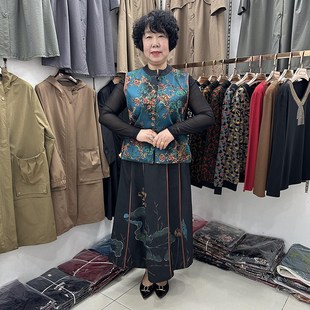 双面穿大码 真丝国风马夹背心女春夏洋气妈妈套裙马面裙日常套装