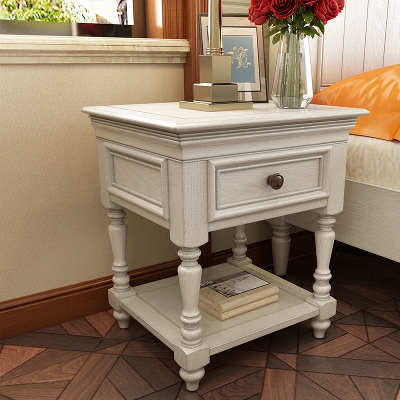 全实木美式乡村边几角几复古床头柜小方几沙发边桌带抽屉客厅家具