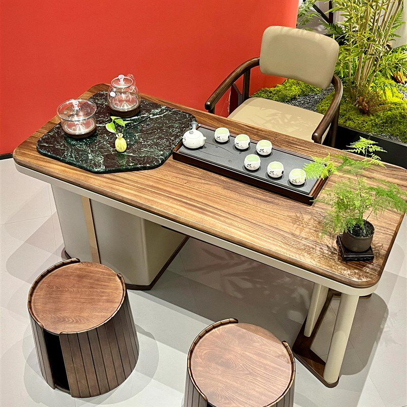 新中式阳台茶桌椅组合榫卯胡桃木茶台家用客厅办公室小户型泡茶桌