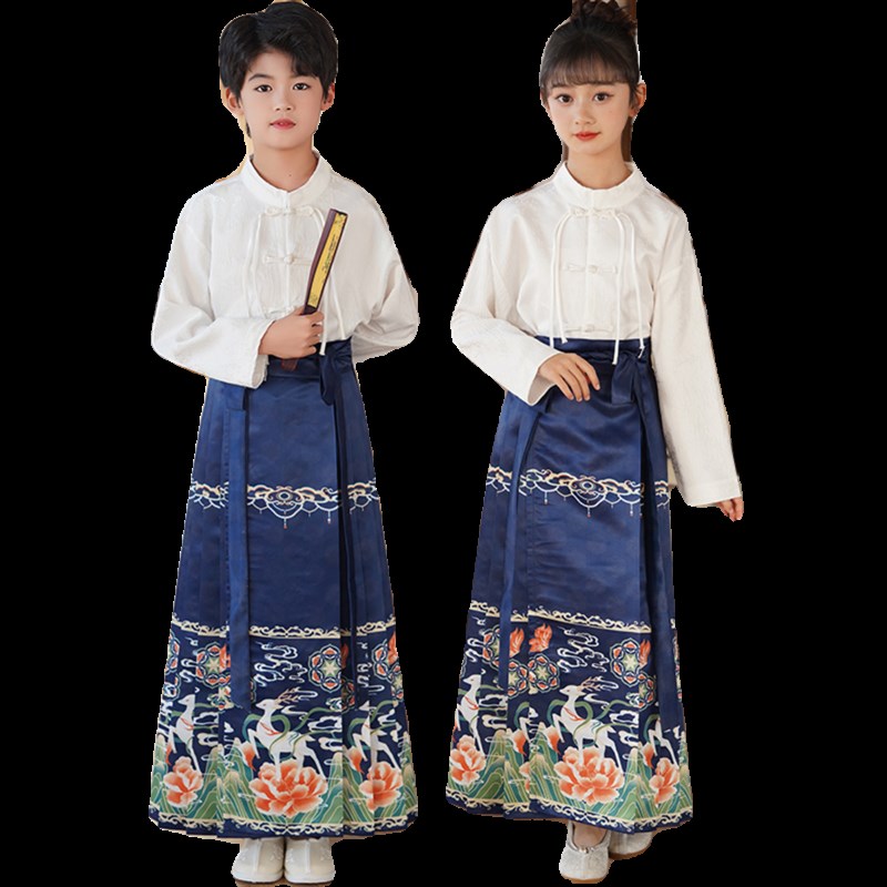 元旦儿童国学古典舞合唱朗诵演出服中国风女童马面裙汉服男童古装
