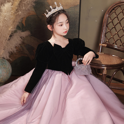 儿童礼服公主裙女童生日长袖小女孩花童主持人表演钢琴演出服秋冬