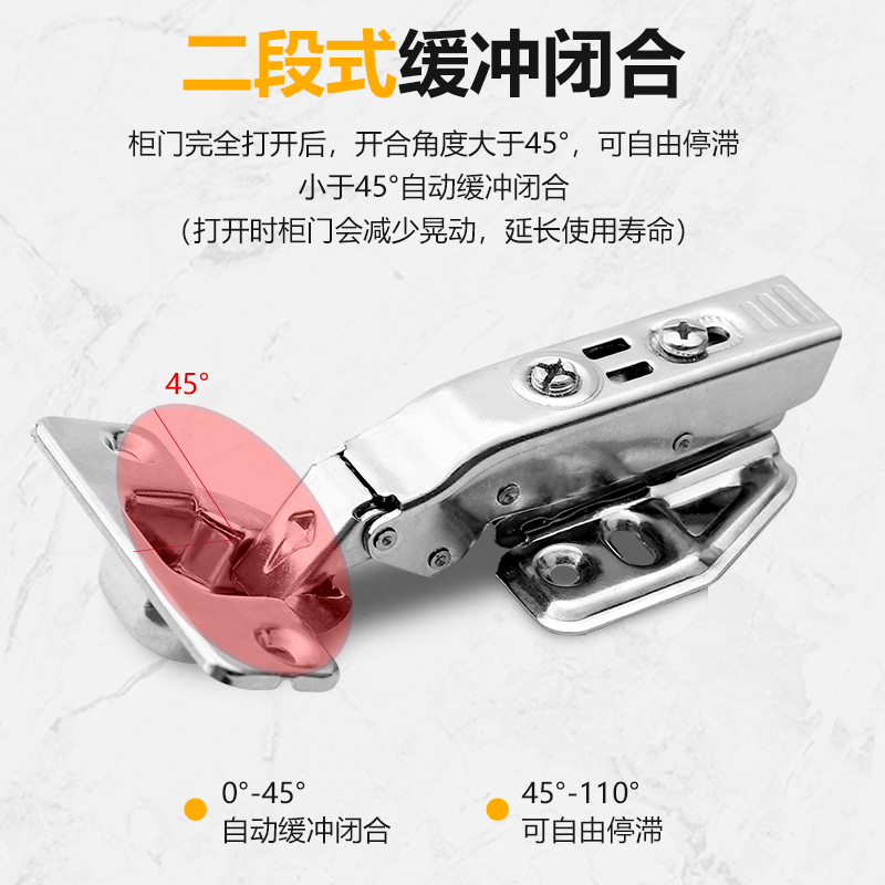 二段力全阻尼铰链缓冲液压不锈钢橱柜衣柜门折叠弹簧合页五金直弯