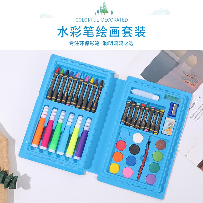 卡通涂画42色水彩套装儿童绘画蜡笔组合升级盒装画彩色笔文具学习