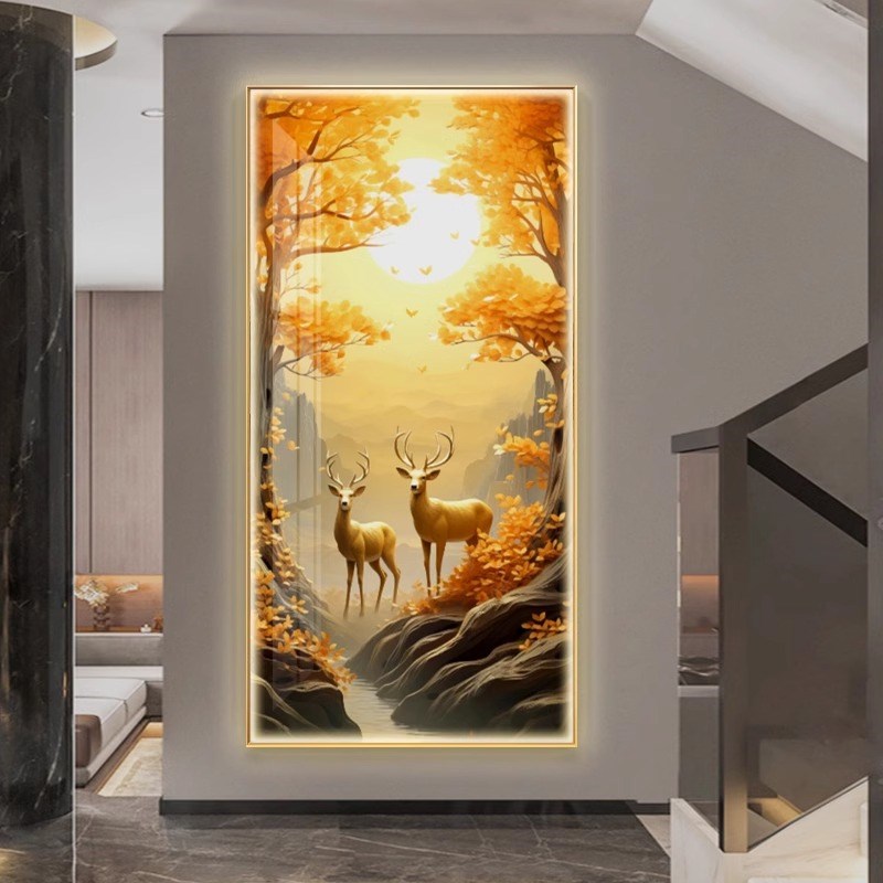 LED发光福禄入门玄关装饰画带灯楼梯尽头走廊过道壁灯画客厅挂画