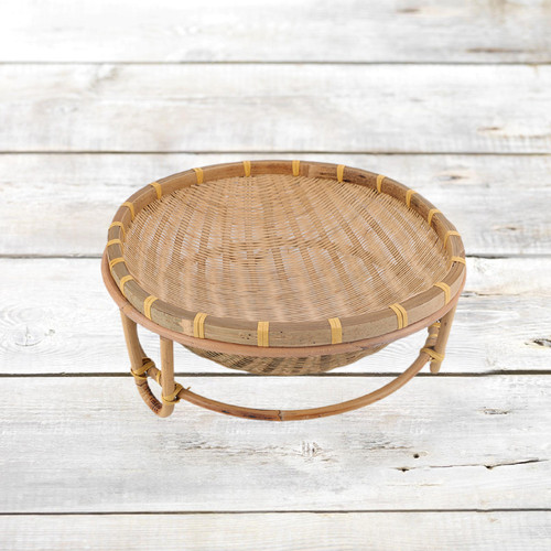 竹编宠物窝猫窝竹篮子带底座竹筐水果篮竹簸箕家用圆形沥水竹篓子