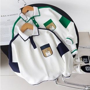 上衣 儿童洋气拼接学院风POLO衫 中大童长袖 T恤新款 春装