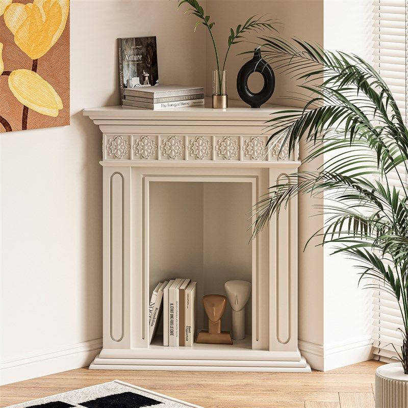 谷及 法式简约三角雕花壁炉客厅玄关角落边柜装饰靠墙置物架