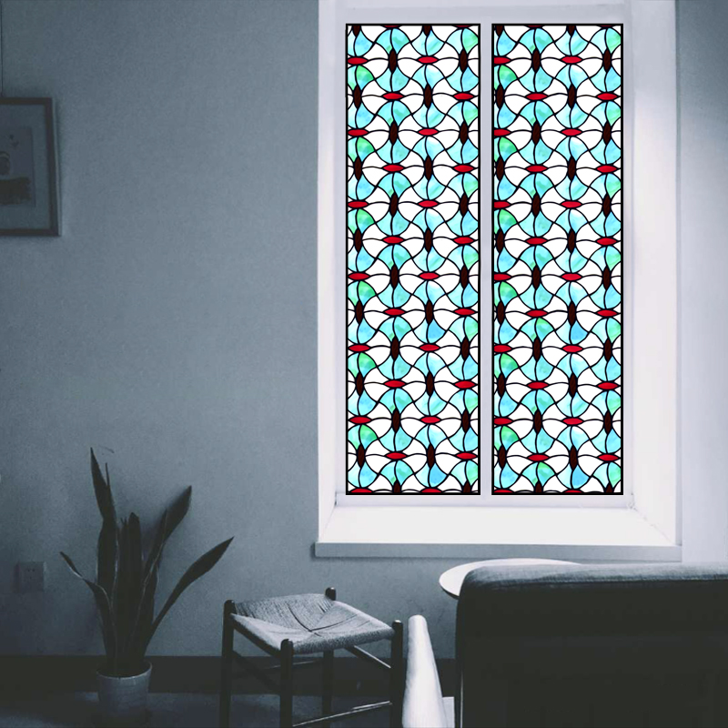 彩色玻璃贴纸做旧复古窗户透光不透明自粘欧式窗纸贴膜遮光窗花