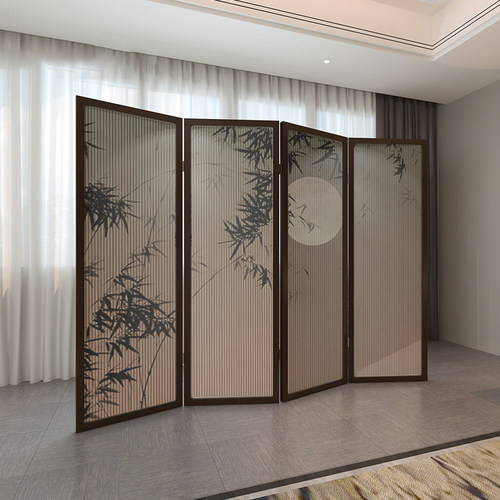 新中式屏风隔断客厅挡玄关办公室装饰酒店折叠移动实木折屏竹子