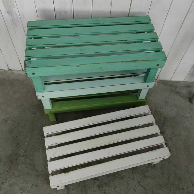 北欧复古阳台防腐木户外庭院实木花园木台阶落地置物架做旧花盆架