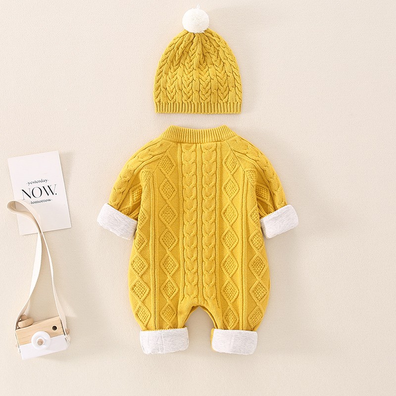 婴儿毛衣秋冬连体衣满月服国潮针织衫外出服洋气套装宝宝爬服线衣