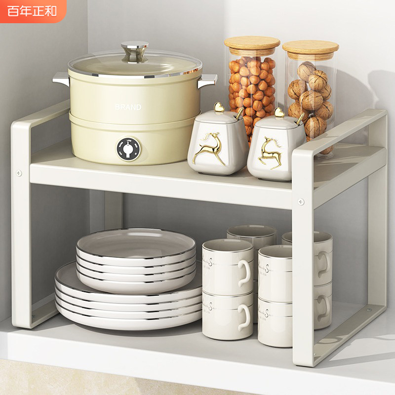 可伸缩厨房置物架台面整体橱柜隔板分层架柜内调料收纳锅架桌面小