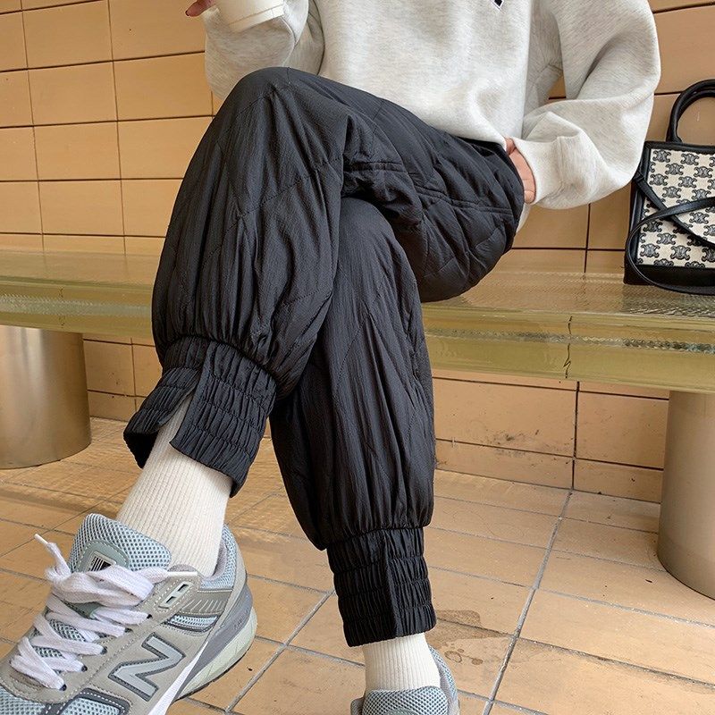 菱格轻薄羽绒裤女冬外穿时尚宽松2024年新款女士加绒加厚保暖棉裤