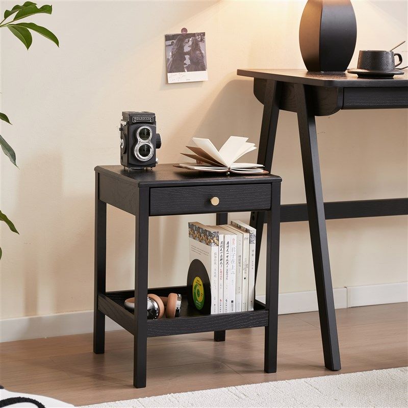 爱必居实木床头柜卧室储物柜家用小型床边柜简约置物柜黑色收纳柜,住宅家具,床头柜,淘宝优惠券,粉丝福利购,淘宝优惠卷