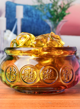 高档七彩色大小号水晶聚宝盆摆件招财客厅家居装饰品元宝开业礼品