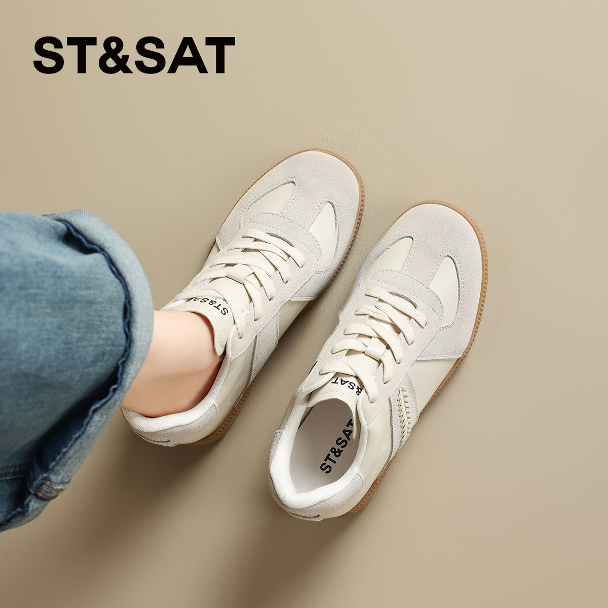 星期六厚底增高德训鞋牛皮休闲鞋