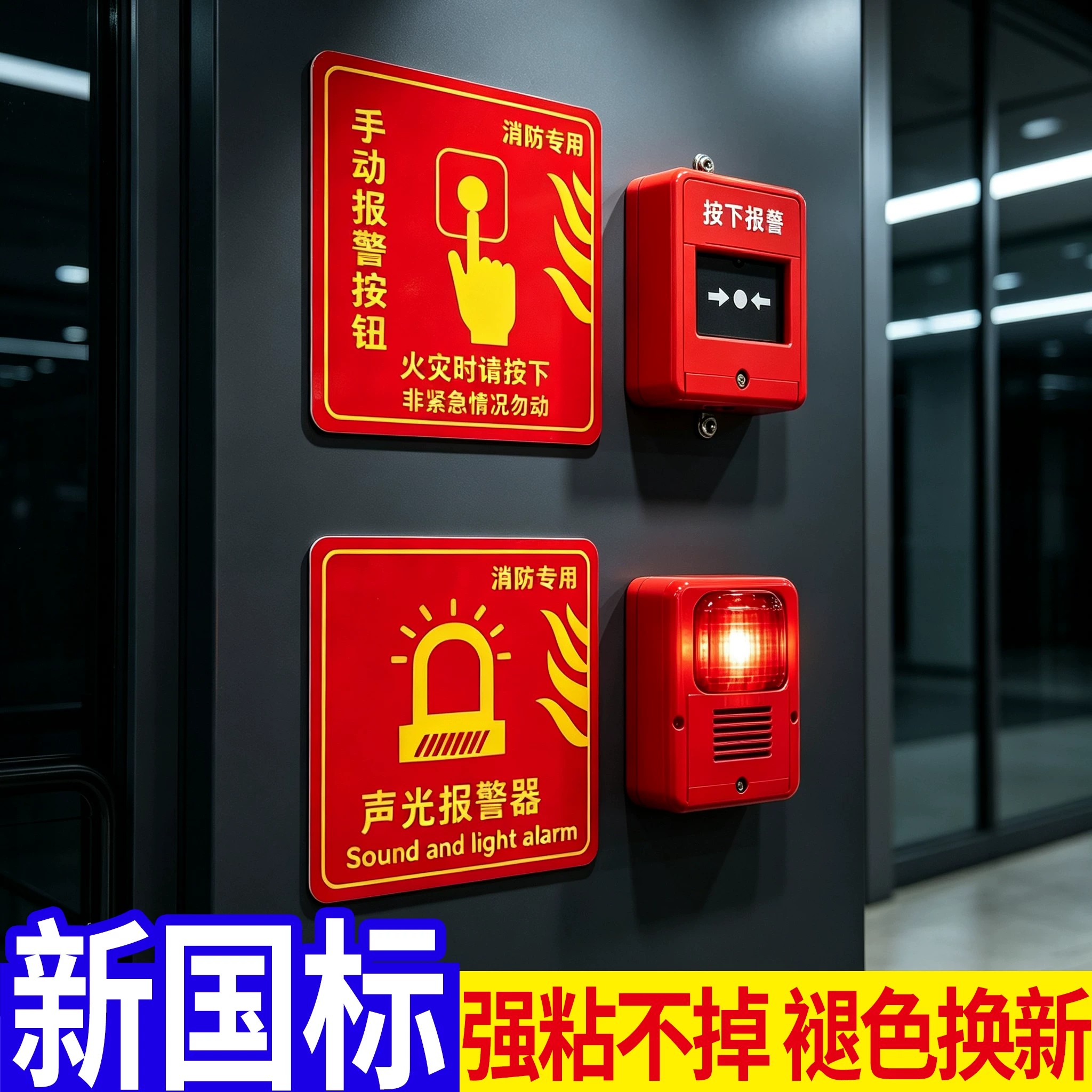 手动报警按钮标识牌消防按钮标牌图片