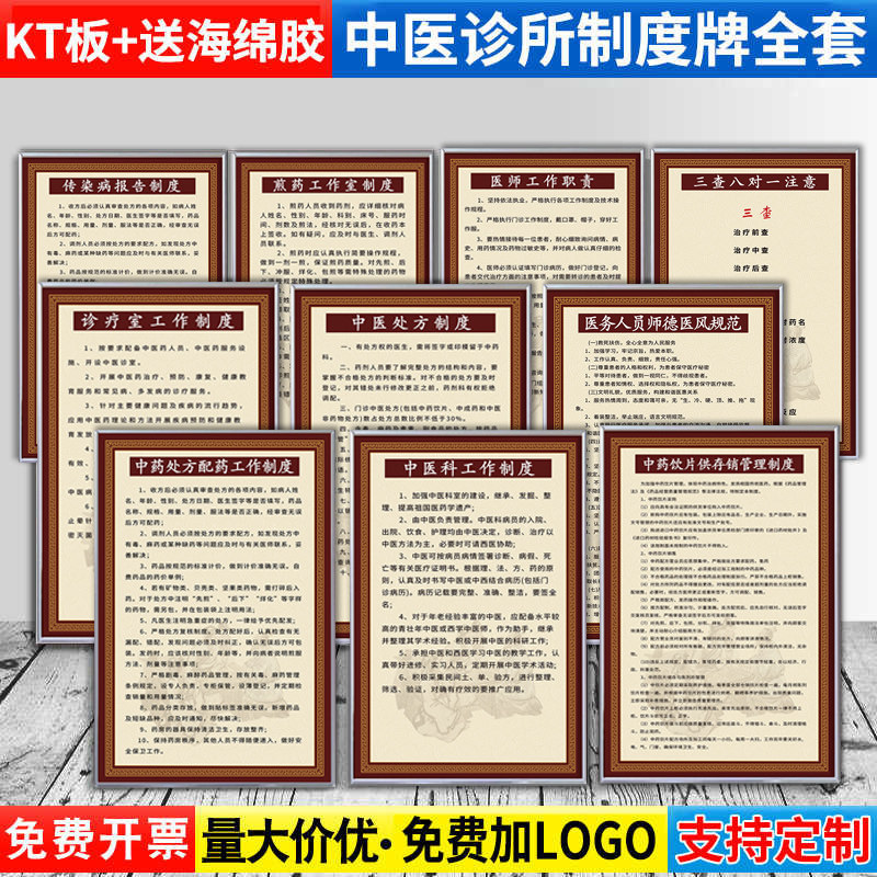 【中医诊所规章制度牌】全套