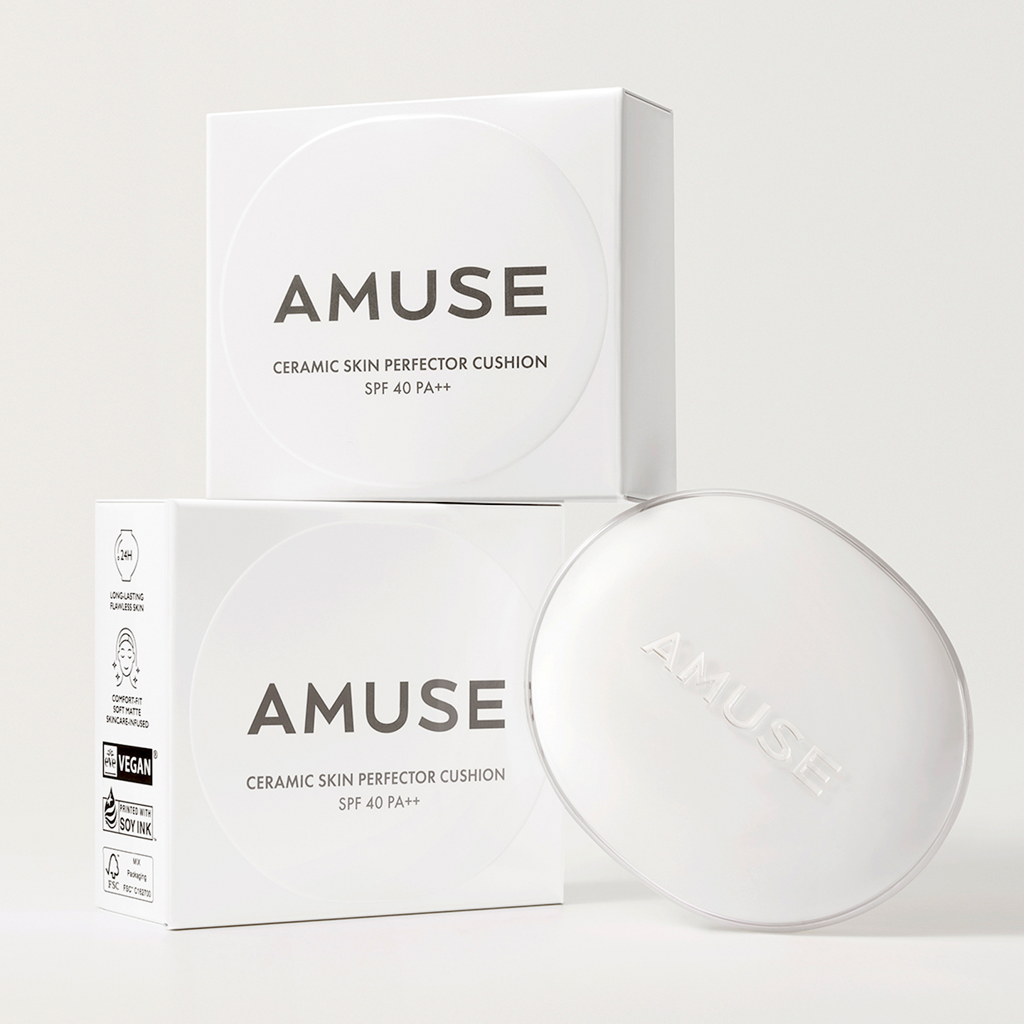 张元英同款 韩国AMUSE小白盒气垫 陶瓷肌遮瑕哑光 混油皮中性皮