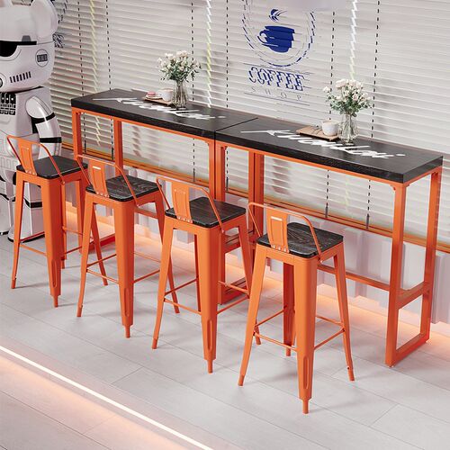工业风脚桌椅甜品奶茶店咖啡厅吧靠墙吧台桌铁艺实木长条