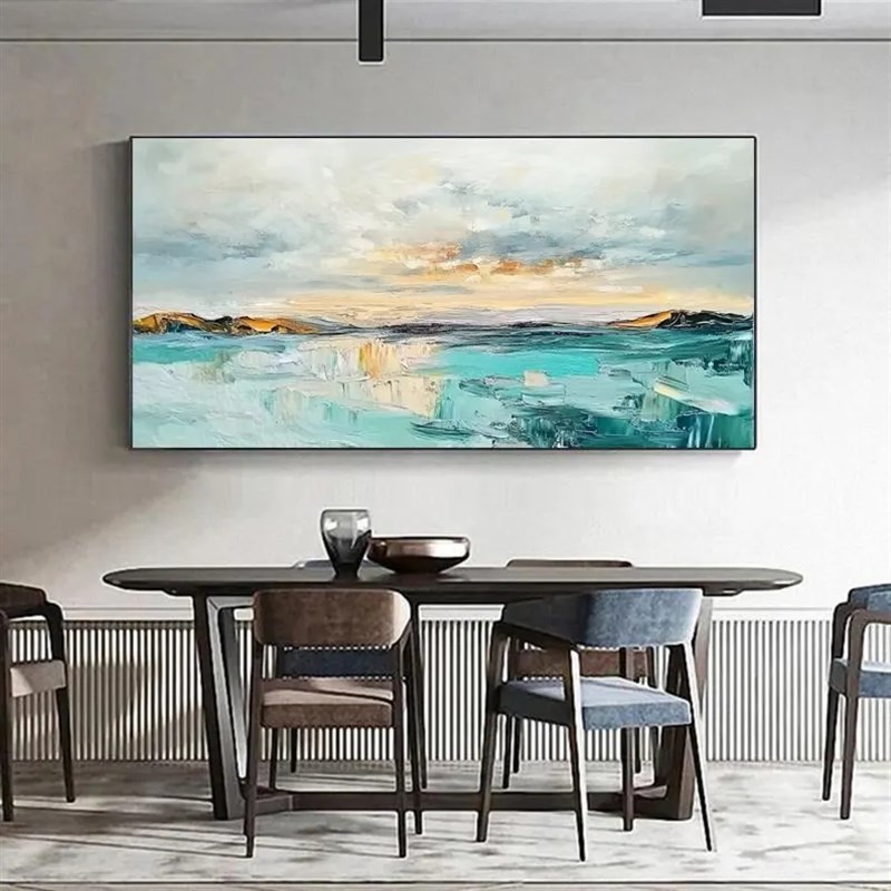 大芬村手绘油画抽象大海风景北欧肌理感客厅装饰画办公室书房挂画图片