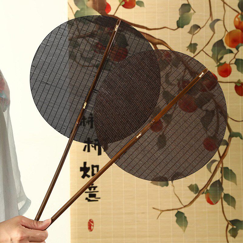 麈尾扇长汉服腰扇团扇纯手工竹编古风宫扇细丝竹扇夏季纳凉蒲扇
