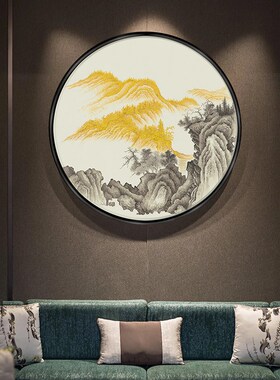 新玄饰画圆形挂画走廊过道墙上客厅千里江山卧室仿真丝画