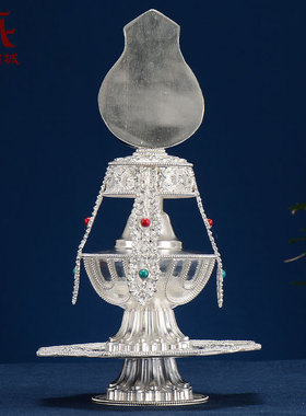 银常寿宝瓶手工雕宝石镶嵌银无量寿宝瓶室内装饰