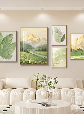 日照金山客厅画现代聚宝盆绿色大气沙发背景墙饰画