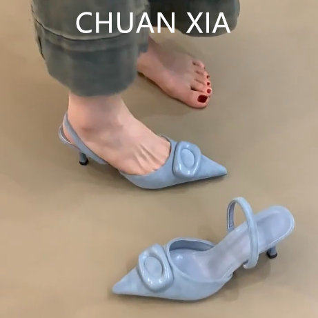 羊皮版！名媛风细跟包头凉鞋女韩版真皮方扣单鞋後绊带尖头高跟鞋,女鞋,时装凉鞋,淘宝优惠券,粉丝福利购,淘宝优惠卷