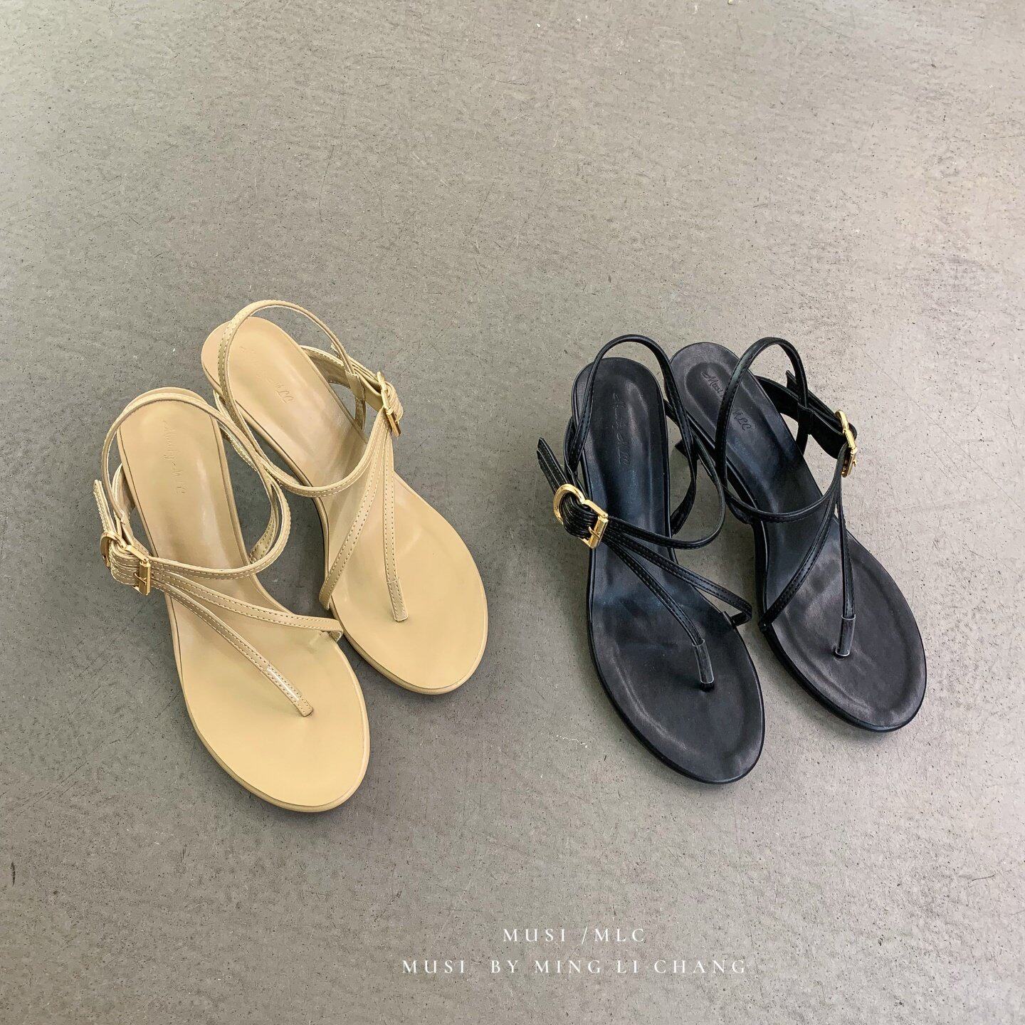 MUSI BY MLC 轻熟风一字带细跟凉鞋女夏季防滑软底外穿百搭通勤鞋