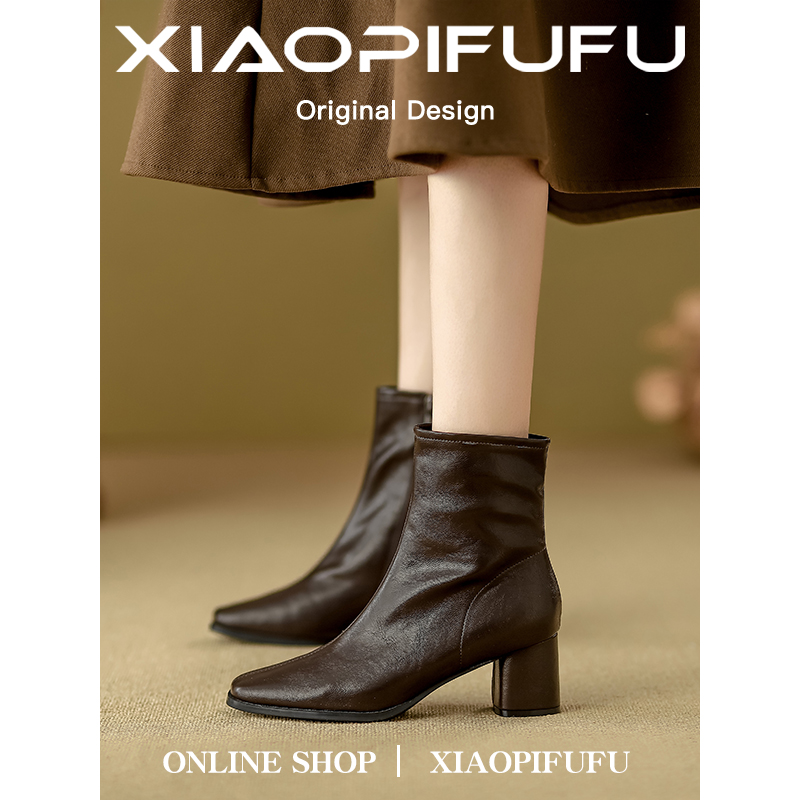 手工牛皮版~高跟粗跟方头