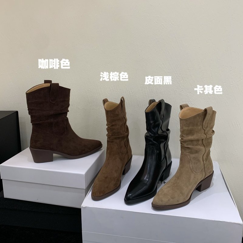高跟复古西部牛仔靴V口马