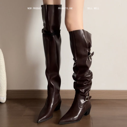 羊皮版！复古粗跟尖头西