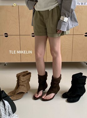 TLE MIKELIN 韩版复古风夹趾凉靴女夏百搭两穿内增高舒适休闲靴子