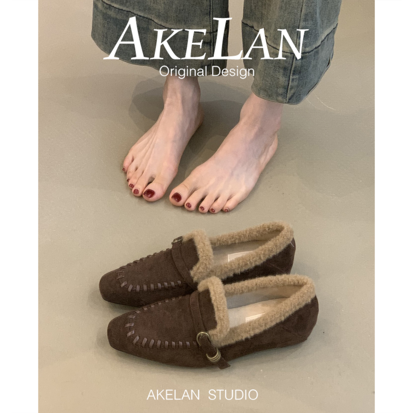 羊皮版~法式方头毛毛鞋女