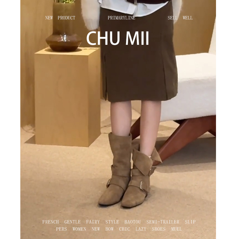 羊皮版~两穿方头粗跟短靴