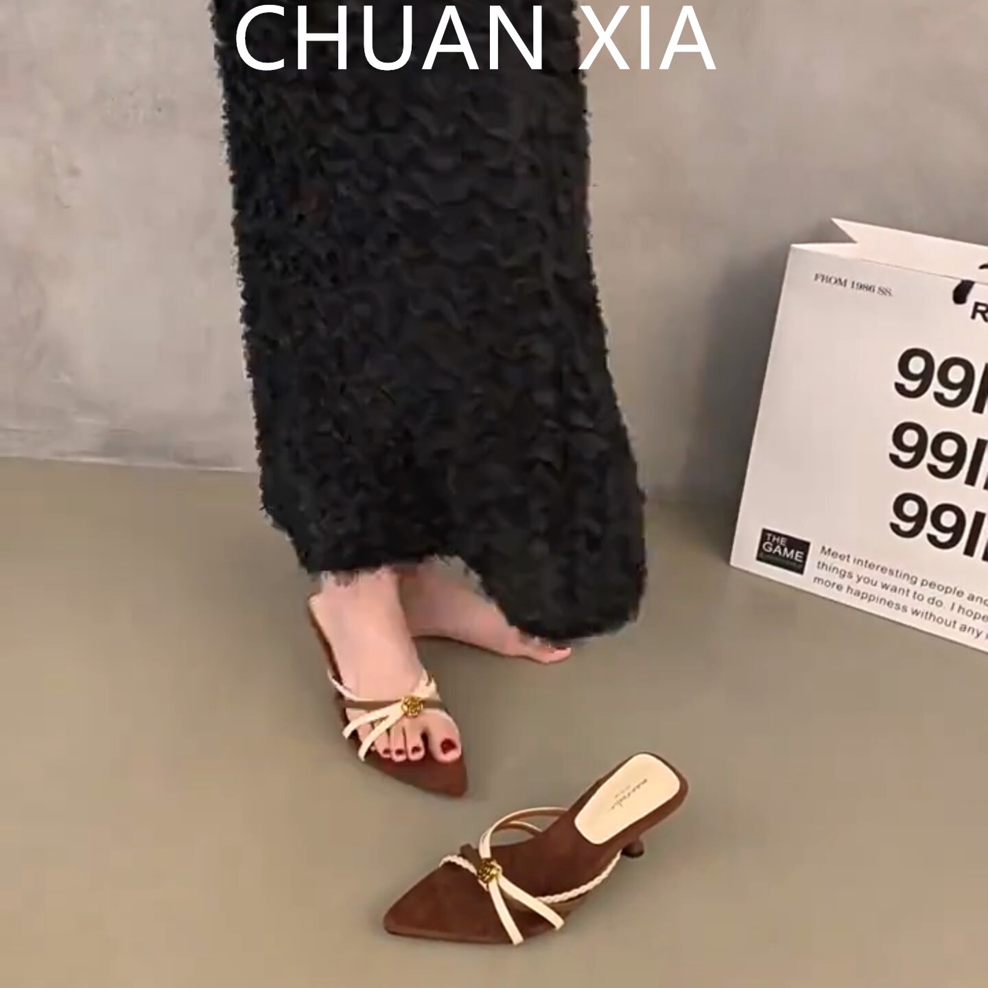 法式气质尖头一字拖鞋女