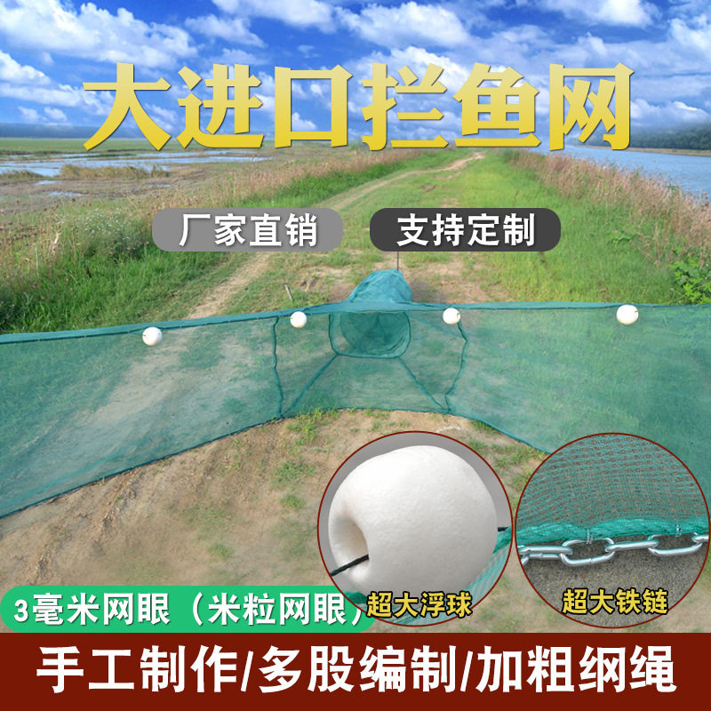 拦鱼网双尾双向拉网鱼笼虾笼捕鱼飞机网自动渔网八字网虎口网渔具