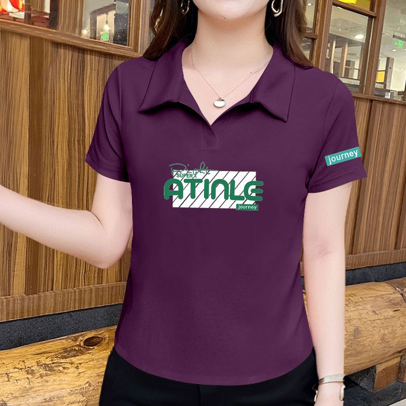 翻领潮流纯棉短袖夏季t恤女时尚弧形下摆夏季大码polo衫上衣ins风