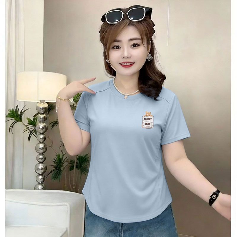 纯棉短袖t恤女夏季爆款显瘦减龄圆领百搭印花韩版大码上衣服女ins
