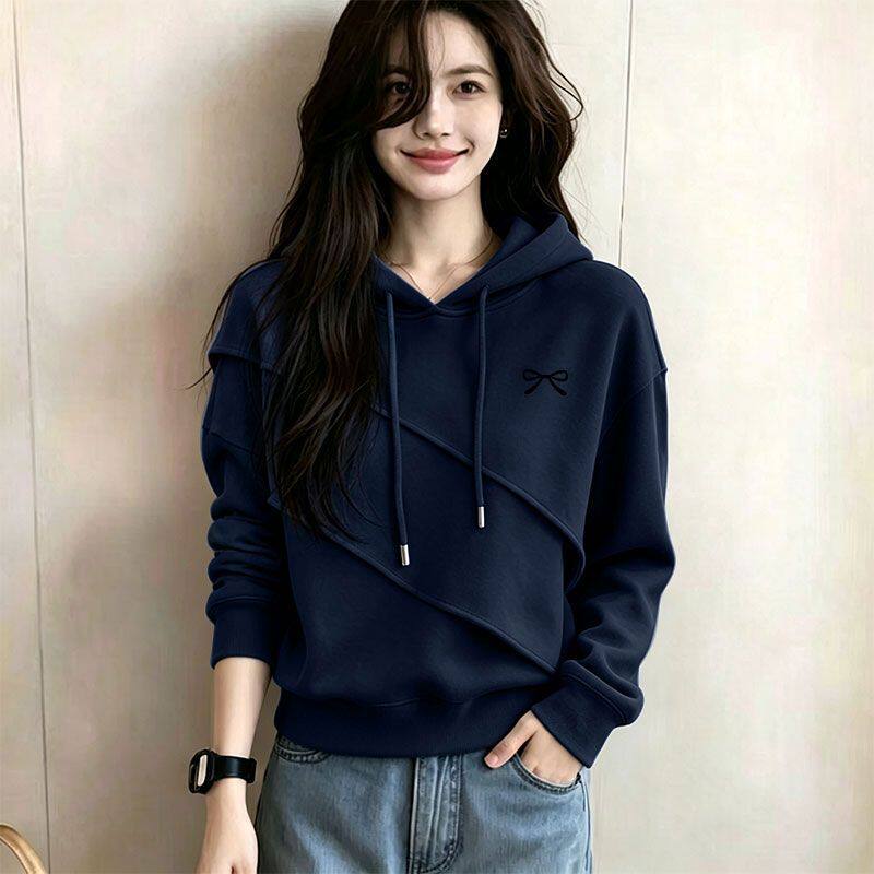 2026秋冬纯棉不规则连帽卫衣女
